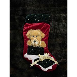 Vintage Christmas Stocking Puppy Dog 17" Santas Best Plush‎